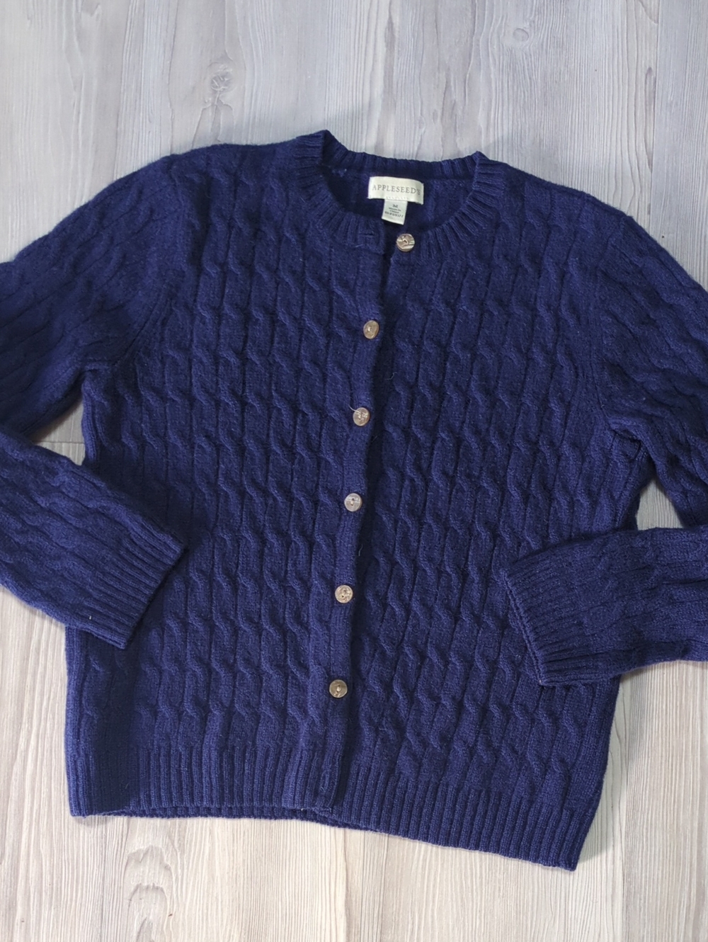 Appleseed's 100% Wool Cable Knit Cardigan Sweater Blue Women's M
